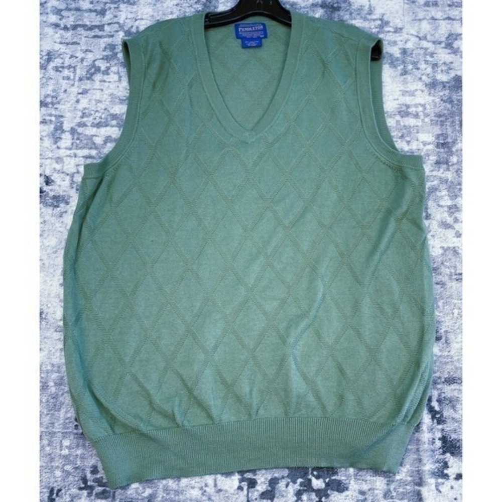 Pendleton Mens XL Pullover  Green Mercirized Cotton Argyle V Neck Sweater‎ Vest